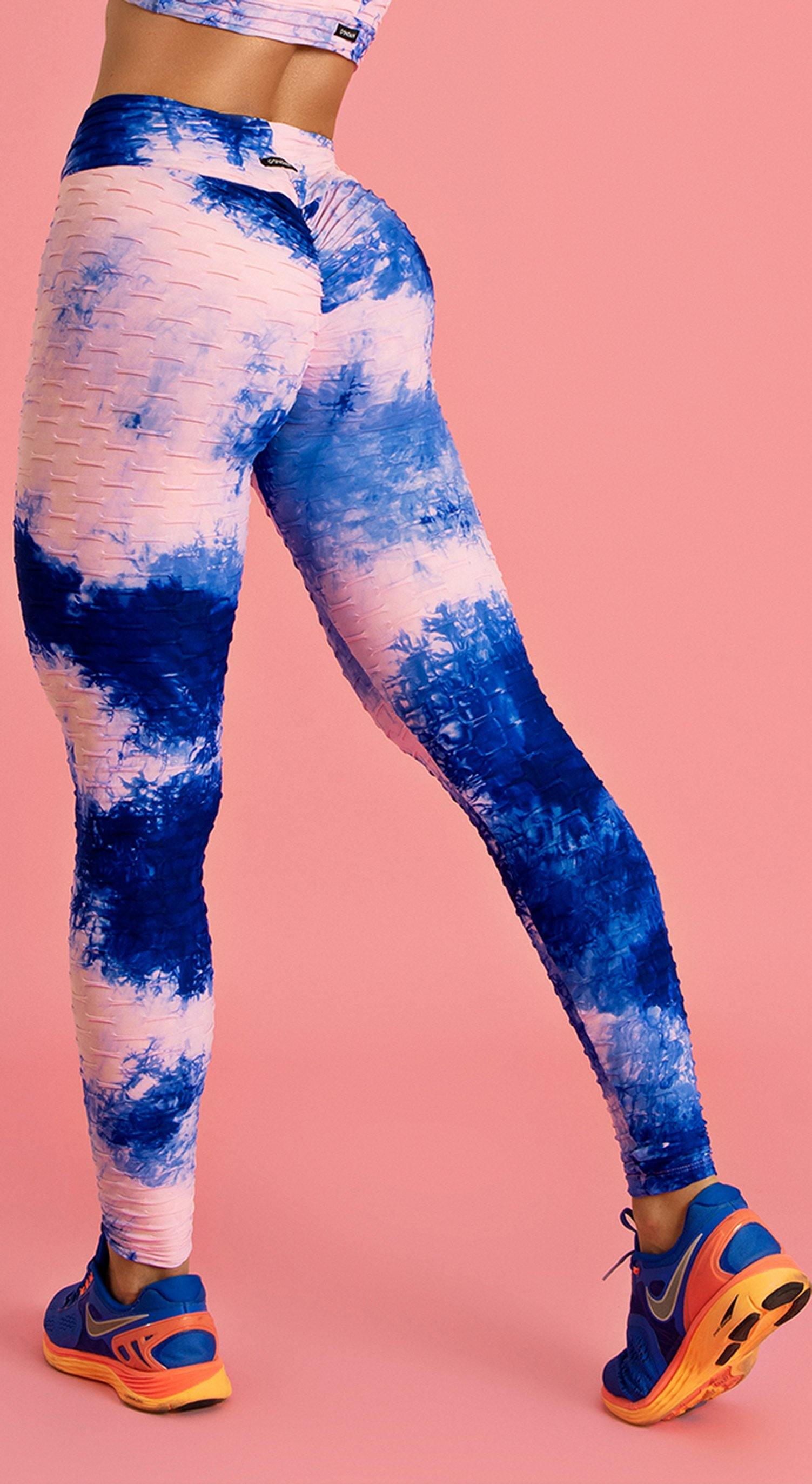 Brazilian Legging  High Waist Anti Cellulite Scrunch Booty Tie Dye Pink  White & Blue