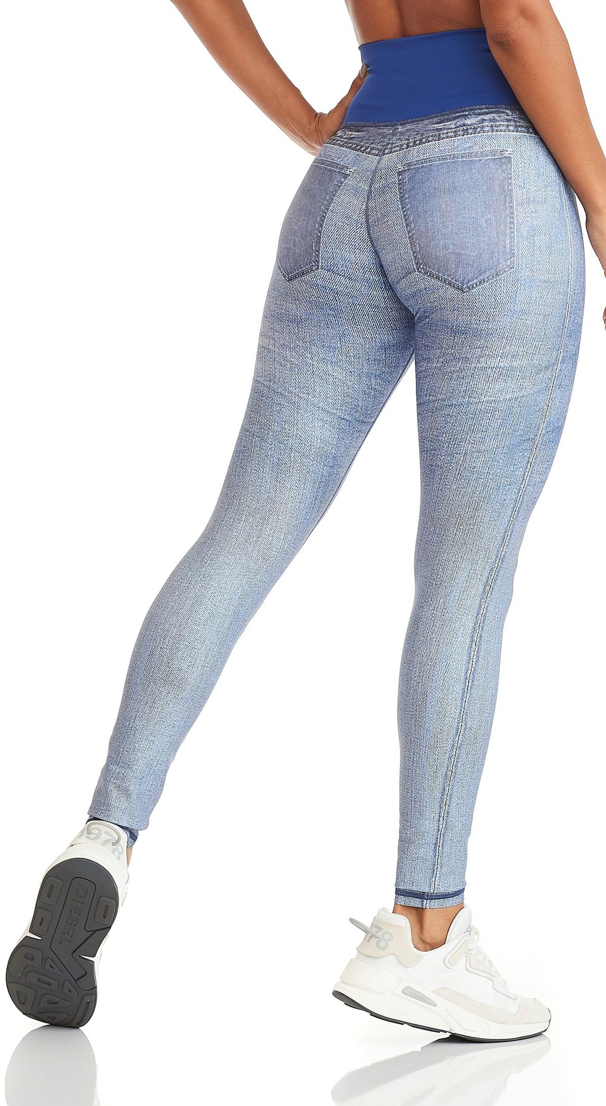 Fashnice Women Look Print Jeggings High Waist Denim Printed Leggings Butt  Lifting Capri Fake Jeans Full Length Yoga Pencil Pants Deep Blue L 