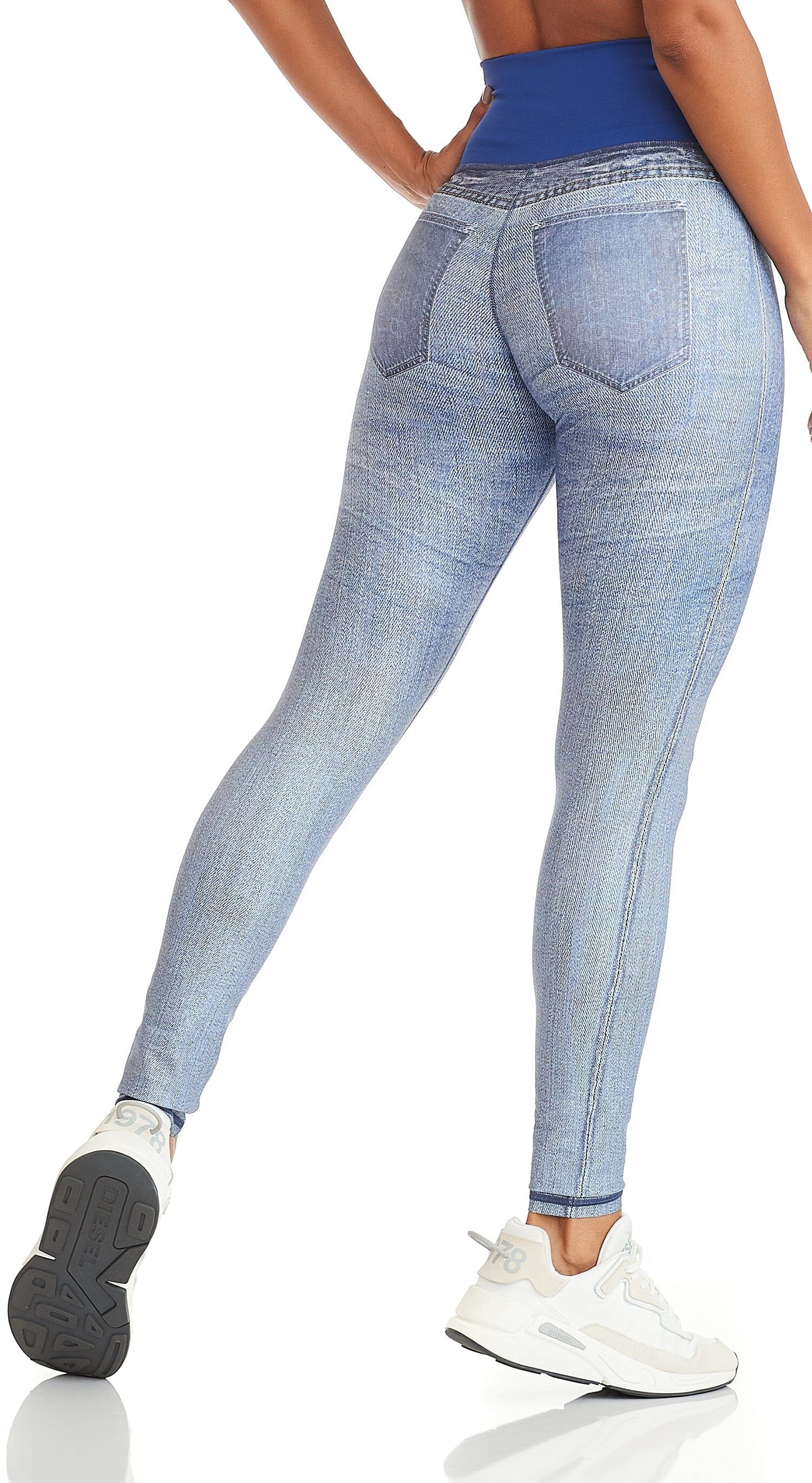  Women's Denim Print Fake Jeans Seamless Full Length