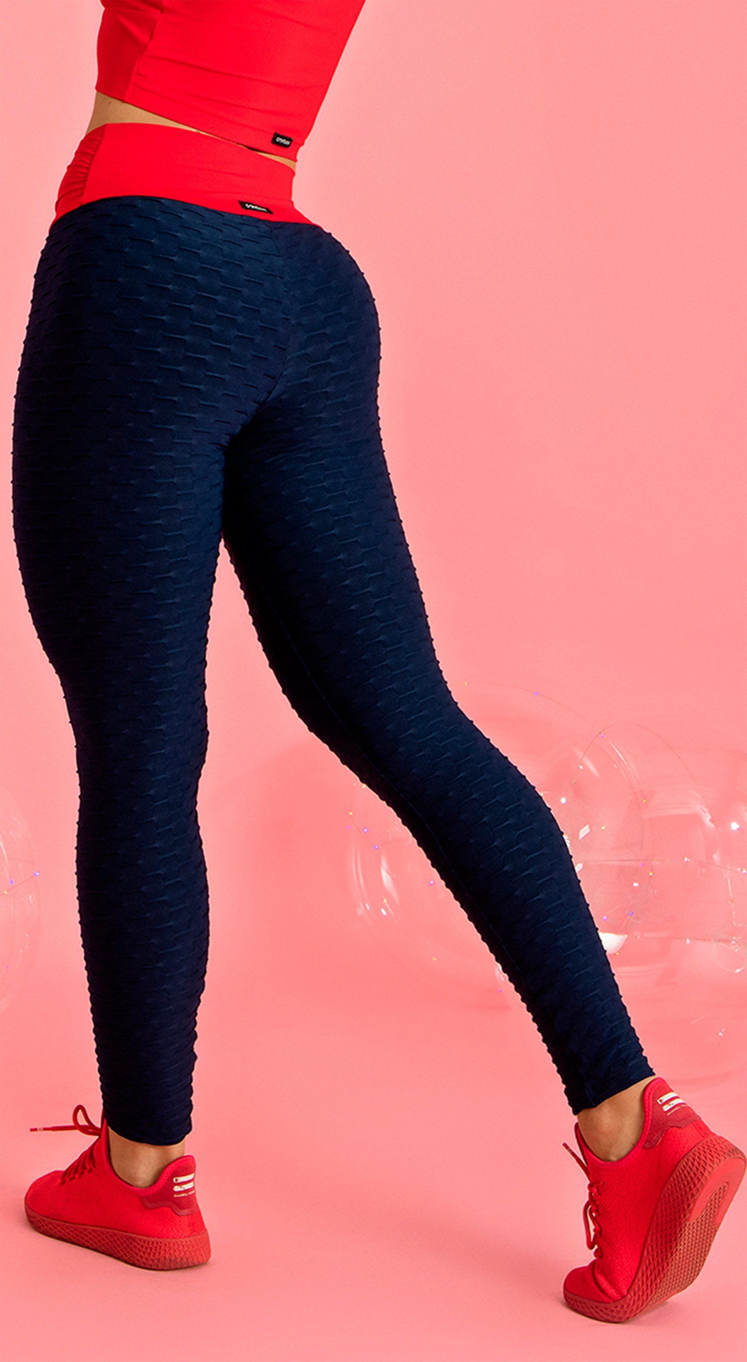 Anti Cellulite Textured Dream Effect Navy & Red Leggings