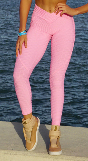 Pink anti cellulite push-up leggings with slimming effect