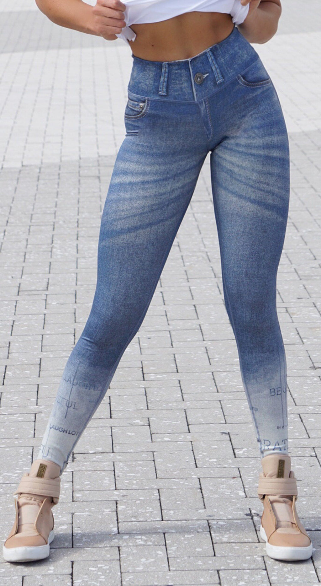 Calça Legging Fake Imita Jeans Fitness